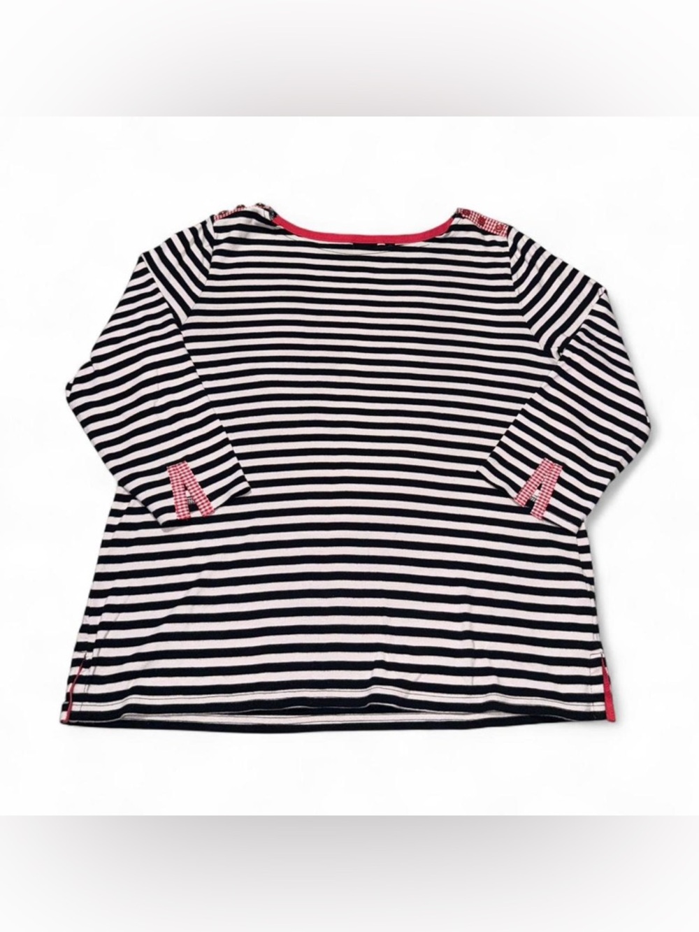 Rafaella Black & White Striped Long Sleeve Top with Pink Trim